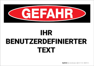 Custom OSHA German Danger Label