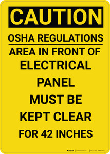Caution: OSHA Regulations Electrical Panel 42 Inches - Wall Sign