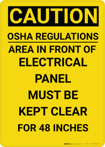 Caution: OSHA Regulations Electrical Panel 48 Inches - Wall Sign