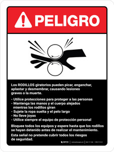Peligro - Directrices de la Máquina de Rodillos Giratorios ANSI - Wall Sign