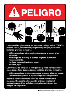 Peligro - Directrices de la Máquina del Torno ANSI - Wall Sign