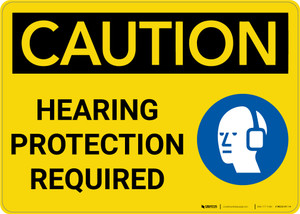 Caution: Hearing Protection Required With Graphic - Wall Sign