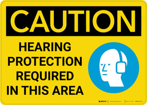 Caution: Hearing Protection Required In Area with Graphic - Wall Sign