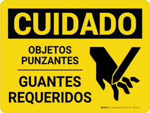 Cuidado - Objetos Punzantes EPI Guantes Requeridos con Gráfico - Wall Sign