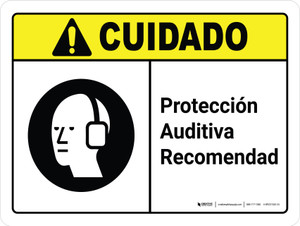 Cuidado - Protección Auditiva Recomendada con el Icono ANSI Horizontal - Wall Sign