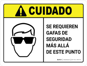 Cuidado - Se Requieren Gafas de Seguridad Horizontal - Wall Sign