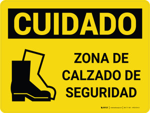 Cuidado - Zona de Calzado de Seguridad Horizontal con Icono - Wall Sign