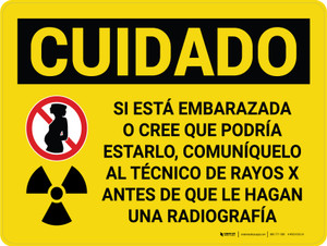 Cuidado - Si Está Embarazada Dígaselo al Técnico de Rayos X Paisaje con Icono - Wall Sign
