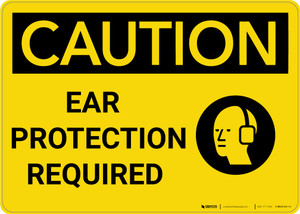 Caution: PPE Ear Protection Required with Graphic - Wall Sign