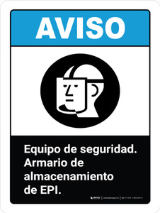 Aviso - Equipo de Seguridad Gabinete de Almacenamiento de EPI ANSI con Icono Vertical - Wall Sign