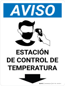 Aviso - Estación de Control de Temperatura Abajo con Icono Vertical - Wall Sign
