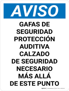 Aviso - Gafas de Seguridad Protección Auditiva Calzado Obligatorio Vertical - Wall Sign
