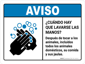 Aviso - Lávese las Manos Después de Tocar Animales ANSI Horizontal - Wall Sign