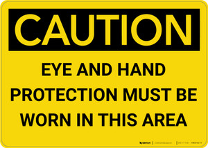 Caution: PPE Eye and Hand Protection Must be Worn in Area - Wall Sign