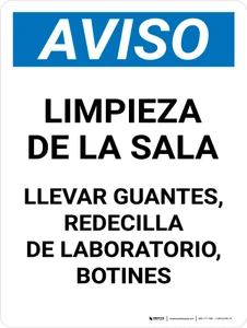 Aviso - Sala limpia Use Guantes Red de Pelo Vertical - Wall Sign