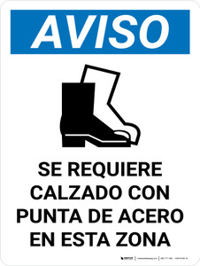 Aviso - Se Requiere Calzado con Punta de Acero en esta Zona Vertical - Wall Sign