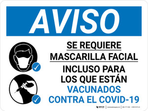 Aviso - Se requiere Mascarilla Incluso para los Vacunados Horizontal - Wall Sign