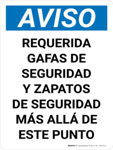 Aviso - Se Requieren Gafas de Seguridad Vertical- Wall Sign