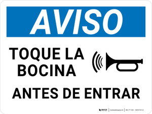Aviso - Toque la Bocina Antes de Entrar Horizontal - Wall Sign