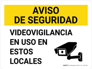 Aviso de Seguridad - Videovigilancia en Uso en estos Locales Icono de Cámara de Vídeo Horizontal - Wall Sign