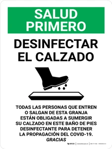 Salud Pimero - Desinfectar el Calzado Antes de Entrar con Icono Vertical - Wall Sign