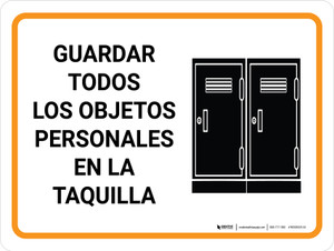 Guardar Todas las Pertenencias Personales en la Taquilla con Icono Horizontal - Wall Sign