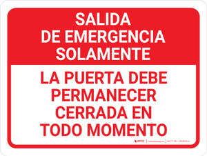 La Puerta de Salida de Emergencia Sólo Debe Permanecer Cerrada en Todo omento Horizontal - Wall Sign