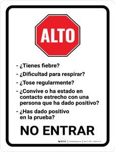 Alto No Entrar Preguntas de Detección COVID-19 con Ícono Vertical - Wall Sign