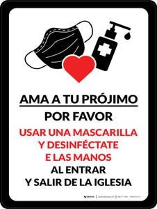 Ama a tu Prójimo - Por Favor, Ponte una Mascarilla y Desinféctate las Manos Vertical - Wall Sign