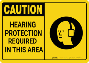 Caution: PPE Hearing Protection Required in This Area with Graphic - Wall Sign