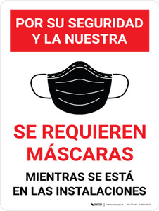 Por Su Seguridad y la Nuestra, se Requieren Máscaras Mientras se Está en las Instalaciones Señal de Pared Roja - Wall Sign