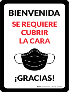 Se Requiere Cubrir la Cara de Bienvenida - Gracias con Icono Vertical - Wall Sign