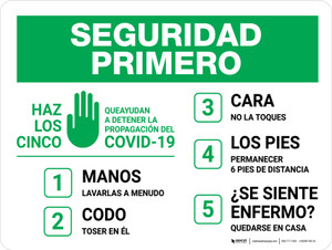Seguridad Primero - Da los 5 que Ayudan a Detener la Propagación de Covid-19 Verical - Wall Sign