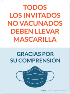 Todos los Invitados no Vacunados deben Llevar Mascarilla - Gracias con Icono Vertical - Wall Sign