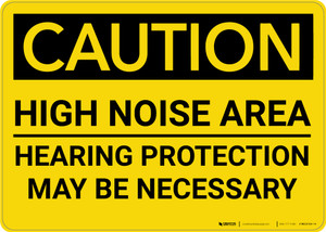 Caution: PPE High Noise Area Hearing Protection Necessary - Wall Sign