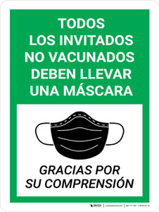 Todos los Invitados no Vacunados Deben Llevar una Máscara - Gracias por su Comprensión con el Gráfico de la Máscara Vertical - Wall Sign