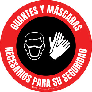 Guantes y Máscaras Necesarios - Rojo Circular - Floor Sign