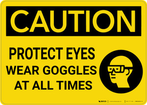 Caution: PPE Protect Eyes Wear Goggles At All Times - Wall Sign