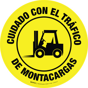 Cuidado con el Tráfico de Montacargas Fondo Amarillo Circular 2 - Floor Sign
