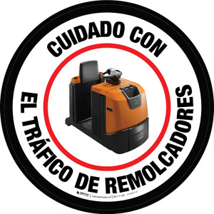 Cuidado con el Tráfico de Remolcadores Circular - Floor Sign