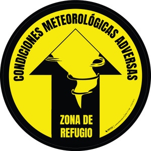 Zona de Refugio para Condiciones Meteorológicas Adversas (Flecha) Circular - Floor Sign