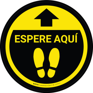 Espere Aquí - Amarillo Circular - Floor Sign