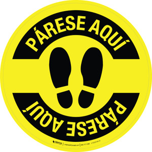 Párese Aquí con Icono de Pies Español - Floor Sign