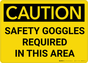 Caution: PPE Safety Goggles Required in This Area - Wall Sign