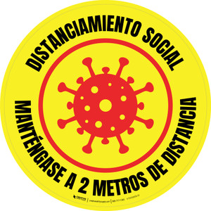 Distanciamiento Social - Manténgase a 2 Metros de Distancia Circular - Floor Sign
