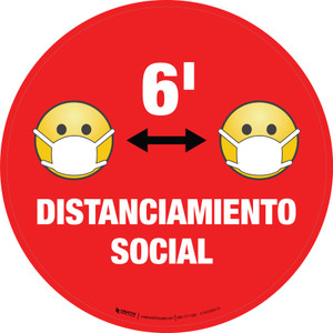 Distanciamiento Social con Máscara Facial Emoji - Rojo Circular - Floor Sign