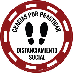 Gracias por Practicar Distanciamiento Social - Casino Red Circular - Floor Sign