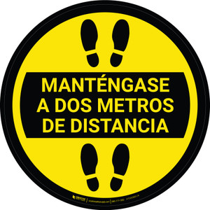 Manténgase a Dos Metros de Distancia - Amarillo Circular - Floor Sign