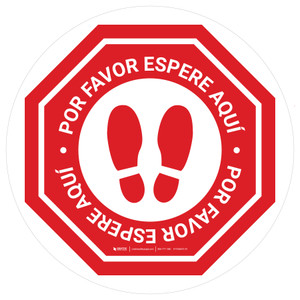 Por Favor, Espere Aquí - Huellas de Zapato, Alto Circular - Floor Sign