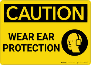 Caution: PPE Wear Ear Protection With Graphic - Wall Sign
